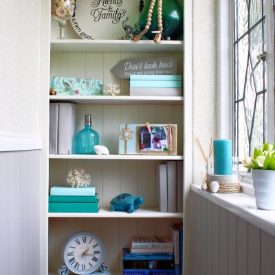 Our coastal inspired bookcase budget makeover