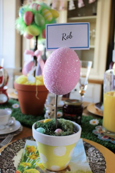 Glitter Easter Egg Place name Holder on Easter breakfast table