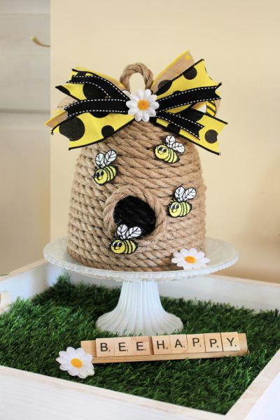 DIY bee skep on tray