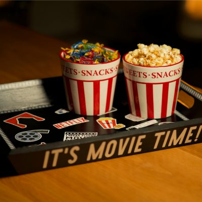 I turned an old tea tray into a fun Movie snack tray!