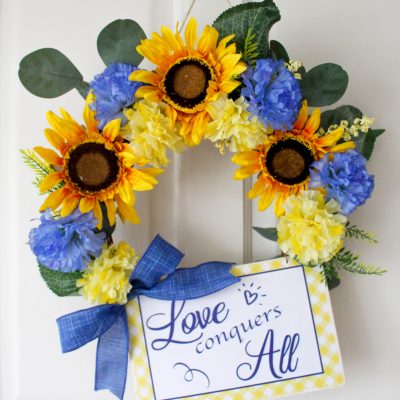 Love conquers All Sunflower Wreath with free printable